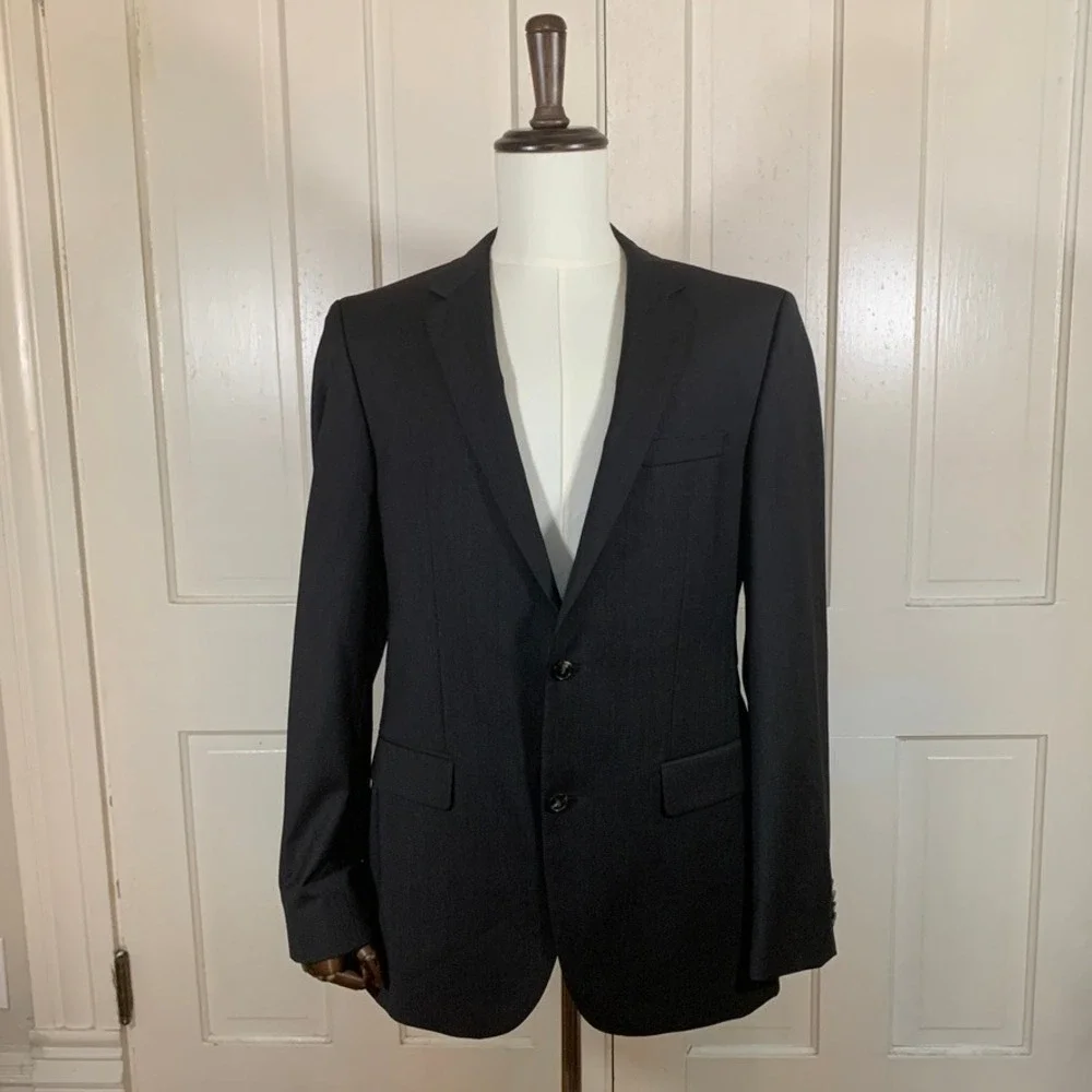 Hugo Boss Blazer Mens 40L Charcoal Gray 100% Virgin Wool 2 Button Sport Coat